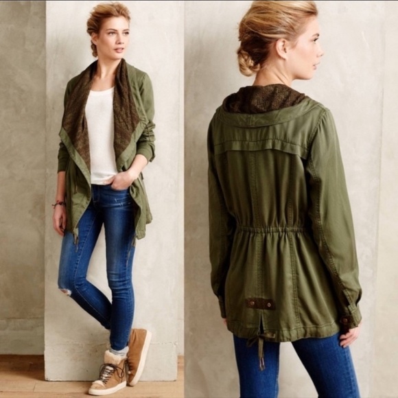 Anthropologie Hei Hei Etta Layered Olive Green Lace Trim Drawstring Anorak M - Picture 10 of 10